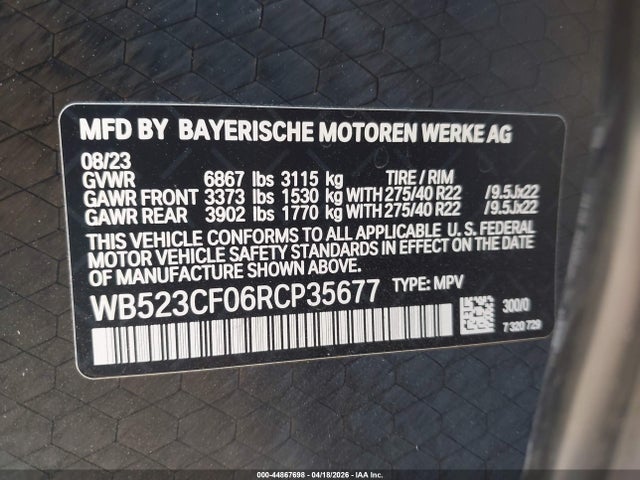 Auction sale of the 2024 Bmw Ix Xdrive50, vin: WB523CF06RCP35677, lot number: 44867698