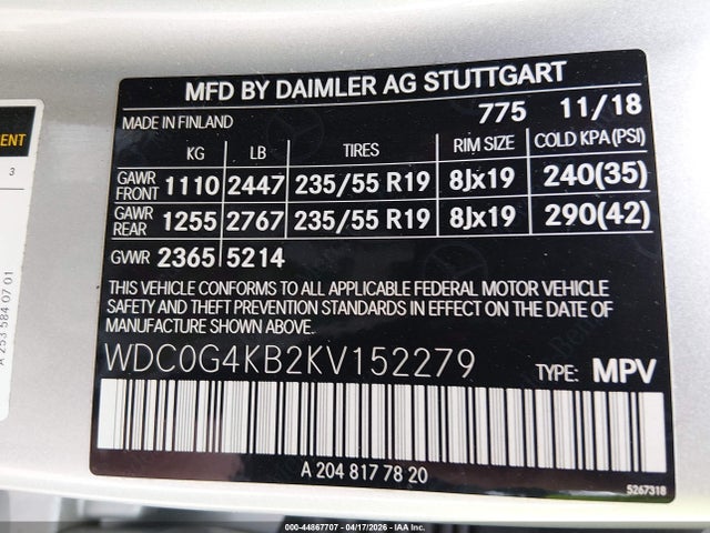 Продажа на аукционе авто 2019 Mercedes-benz Glc 300 4matic, vin: WDC0G4KB2KV152279, номер лота: 44867707