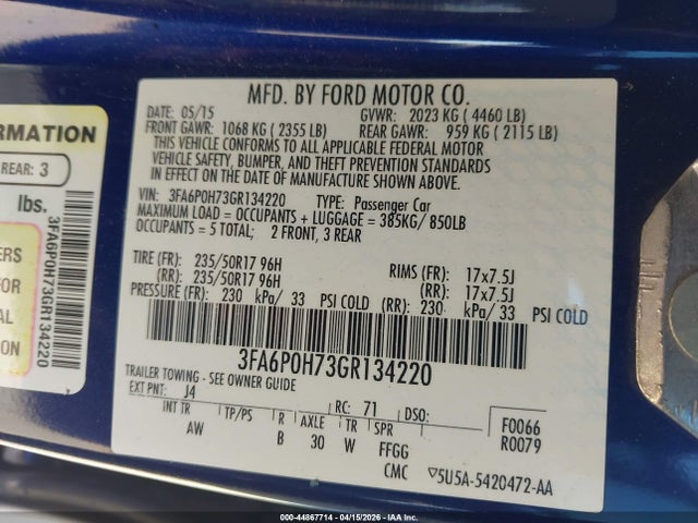Ford FUSION SE 2016 3FA6P0H73GR134220 Image 9