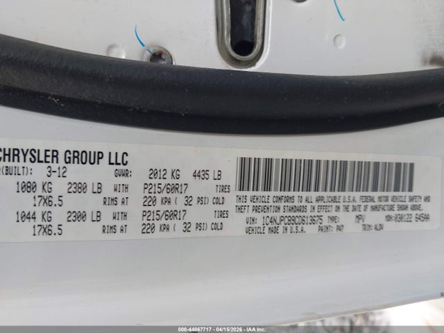 Aukcja sprzedaży 2012 Jeep Patriot Limited, vin: 1C4NJPCB9CD613675, numer aukcji: 44867717