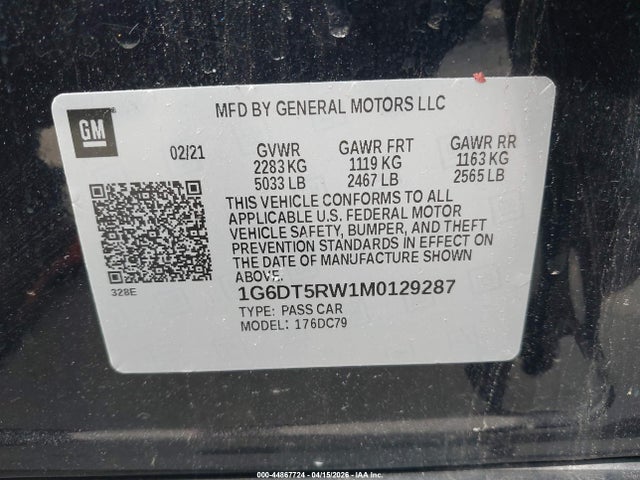 44867724 :رقم المزاد ، 1G6DT5RW1M0129287 vin ، 2021 Cadillac Ct5 Premium Luxury مزاد بيع