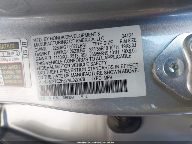 Продажа на аукционе авто 2021 Acura Rdx Technology Package, vin: 5J8TC2H52ML027979, номер лота: 44867742