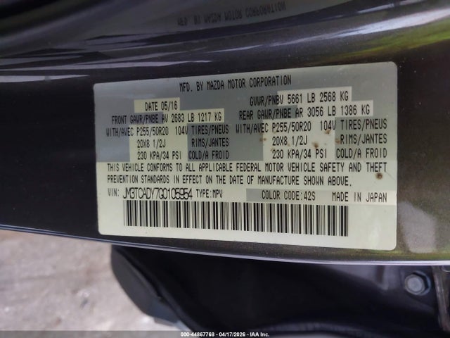 Продаж на аукціоні авто 2016 Mazda Cx-9 Grand Touring, vin: JM3TCADY7G0105954, номер лоту: 44867768