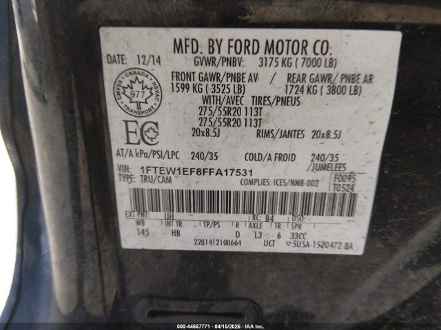 Ford F-150 Lariat 2015 1FTEW1EF8FFA17531 Image 9