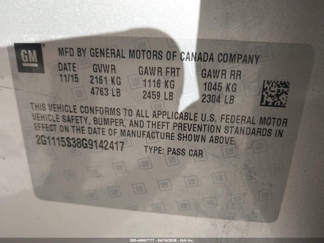 Продажа на аукционе авто 2016 Chevrolet Impala 2lt, vin: 2G1115S38G9142417, номер лота: 44867777