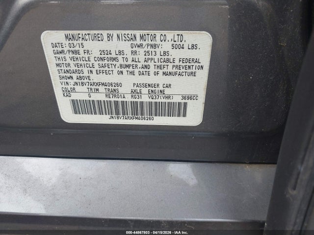 Продажа на аукционе авто 2015 Infiniti Q50 Premium, vin: JN1BV7ARXFM406260, номер лота: 44867803