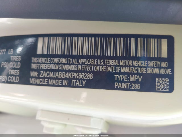 ZACNJABB4KPK86288 Jeep Renegade Latitude Fwd