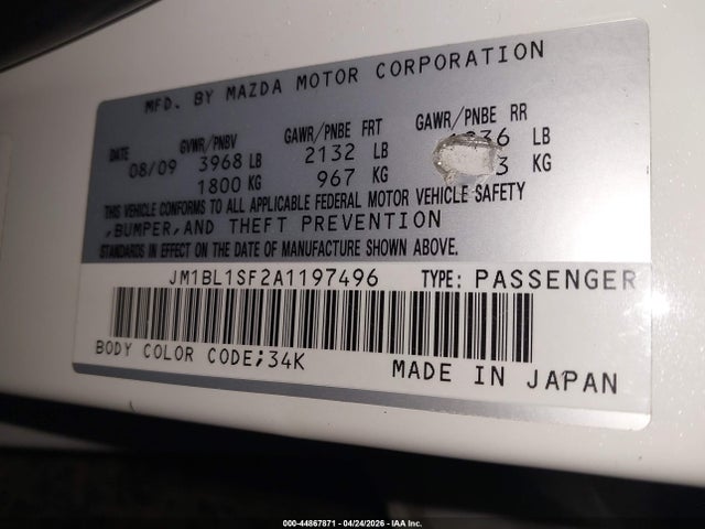 44867871 :رقم المزاد ، JM1BL1SF2A1197496 vin ، 2010 Mazda Mazda3 I Touring مزاد بيع