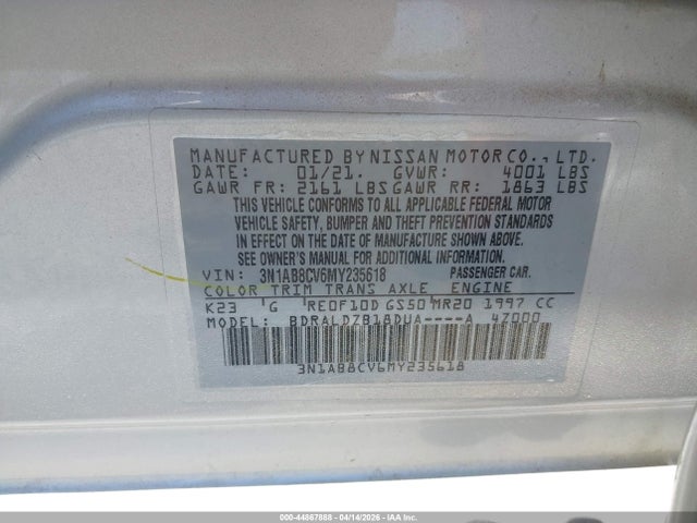 Aukcja sprzedaży 2021 Nissan Sentra Sv Xtronic Cvt, vin: 3N1AB8CV6MY235618, numer aukcji: 44867888