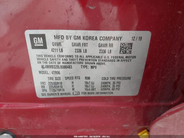 Продажа на аукционе авто 2020 Buick Encore Gx Fwd Preferred, vin: KL4MMBS20LB080483, номер лота: 44867893