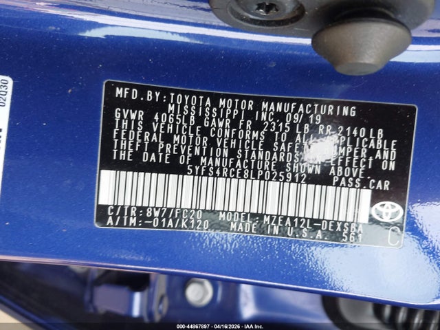 44867897 :رقم المزاد ، 5YFS4RCE8LP025912 vin ، 2020 Toyota Corolla Se مزاد بيع
