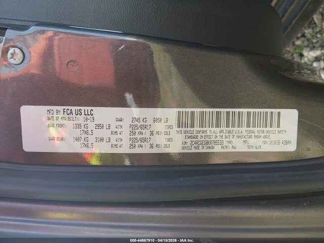 Продаж на аукціоні авто 2019 Dodge Grand Caravan Gt, vin: 2C4RDGEG8KR785533, номер лоту: 44867910