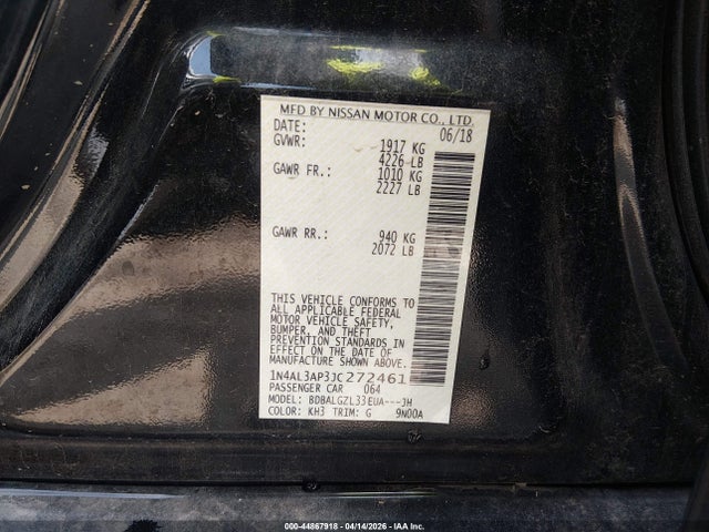 2018 Nissan Altima 2.5 S მანქანა იყიდება აუქციონზე, vin: 1N4AL3AP3JC272461, აუქციონის ნომერი: 44867918