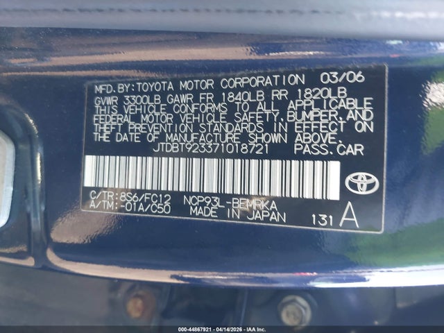 Продаж на аукціоні авто 2007 Toyota Yaris, vin: JTDBT923371018721, номер лоту: 44867921