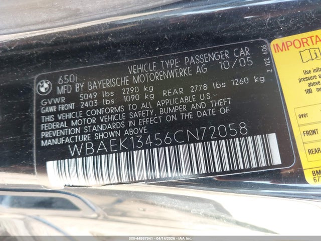 2006 BMW 650I WBAEK13456CN72058 Photo 8