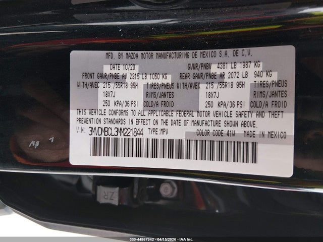 Aukcja sprzedaży 2021 Mazda Cx-30 Preferred, vin: 3MVDMBCL3MM221844, numer aukcji: 44867942