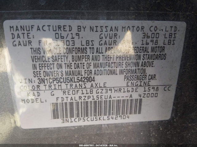 Nissan KICKS S 2019 3N1CP5CU5KL542904 Image 9