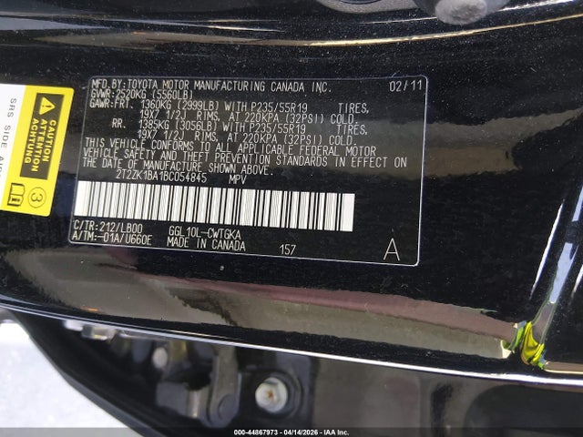 Aukcja sprzedaży 2011 Lexus Rx 350, vin: 2T2ZK1BA1BC054845, numer aukcji: 44867973