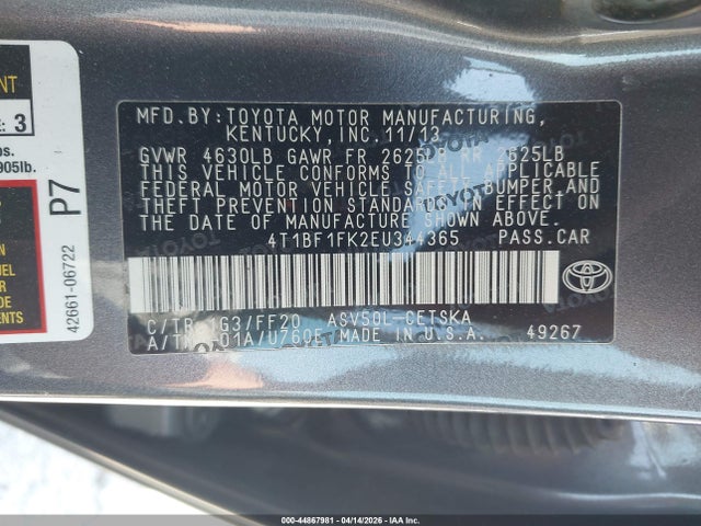 Продаж на аукціоні авто 2014 Toyota Camry Se, vin: 4T1BF1FK2EU344365, номер лоту: 44867981