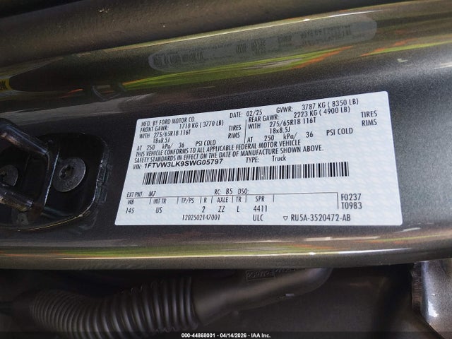 Продажа на аукционе авто 2025 Ford F-150 Lightning Xlt, vin: 1FTVW3LK9SWG05797, номер лота: 44868001