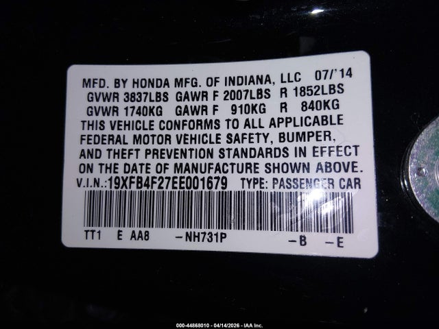 Honda CIVIC HYBRID 2014 19XFB4F27EE001679 Image 9