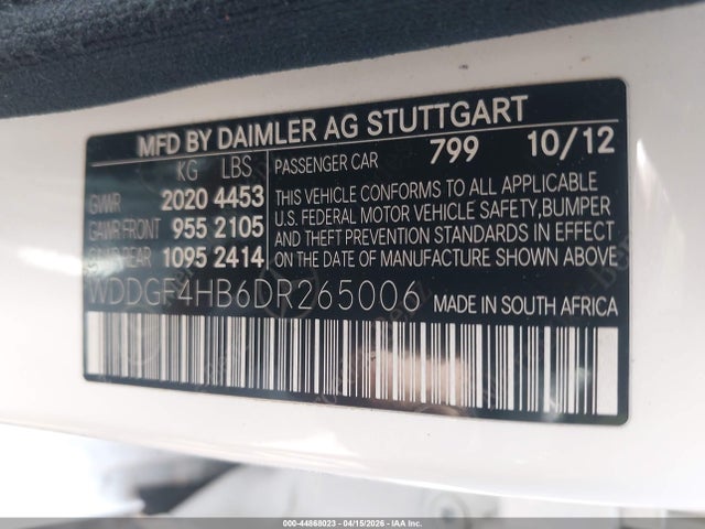 Aukcja sprzedaży 2013 Mercedes-benz C 250 Sport, vin: WDDGF4HB6DR265006, numer aukcji: 44868023