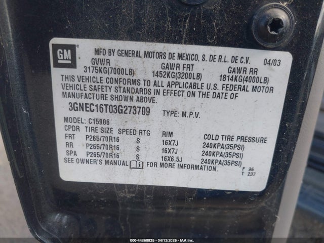 2003 CHEVROLET SUBURBAN 1500 3GNEC16T03G273709 Photo 8