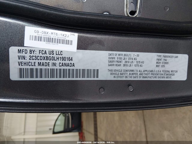 Продажа на аукционе авто 2020 Dodge Charger Sxt Rwd, vin: 2C3CDXBG0LH190164, номер лота: 44868056