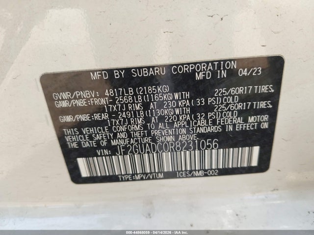 Aukcja sprzedaży 2024 Subaru Crosstrek Premium, vin: JF2GUADC0R8231056, numer aukcji: 44868059