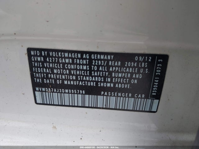Aukcja sprzedaży 2013 Volkswagen Golf 2.5l 4-door, vin: WVWDB7AJ3DW095796, numer aukcji: 44868100