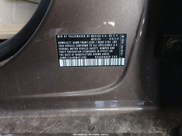 44868115 :رقم المزاد ، 3VWD17AJ8EM431380 vin ، 2014 Volkswagen Jetta 1.8t Se مزاد بيع