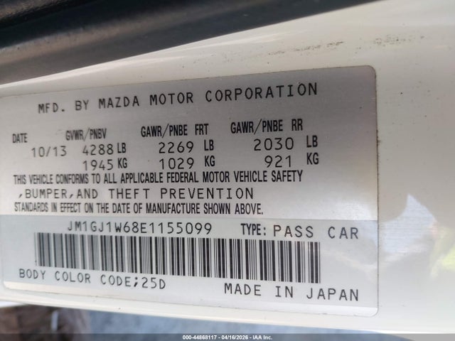 Aukcja sprzedaży 2014 Mazda Mazda6 I Grand Touring, vin: JM1GJ1W68E1155099, numer aukcji: 44868117