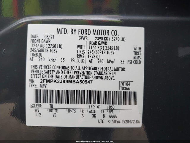 2021 FORD EDGE 2FMPK3J99MBA50547 Photo 8
