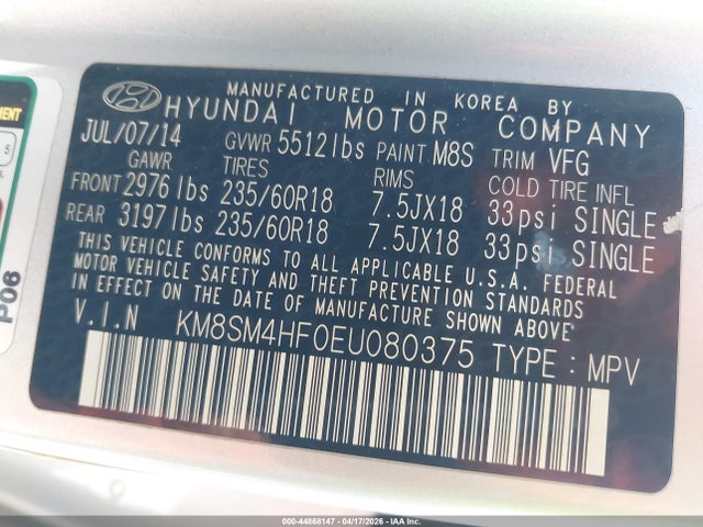 Hyundai Santa Fe Gls 2014 KM8SM4HF0EU080375 Image 9