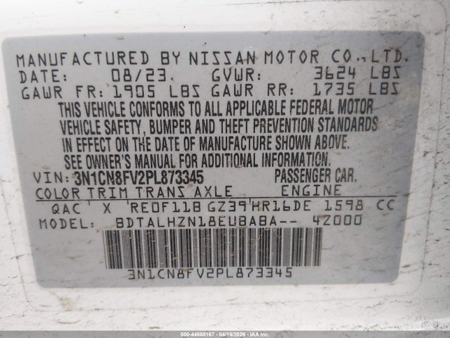 3N1CN8FV2PL873345 Nissan Versa 1.6 Sr Xtronic Cvt