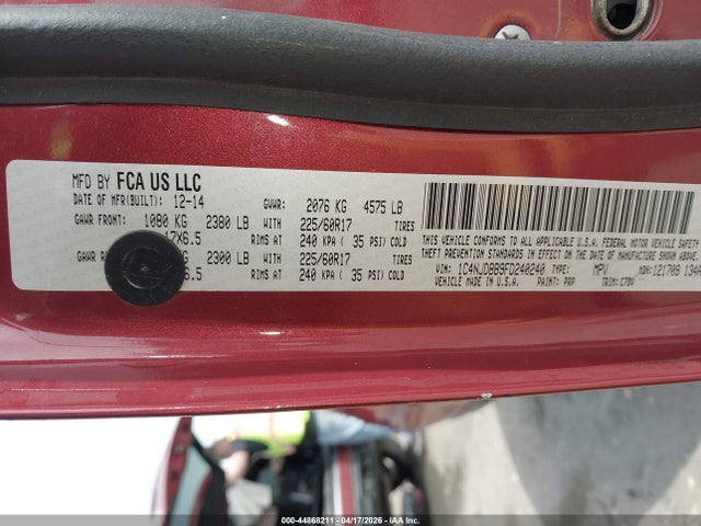 Jeep Compass Sport 2015 1C4NJDBB9FD240240 Image 9