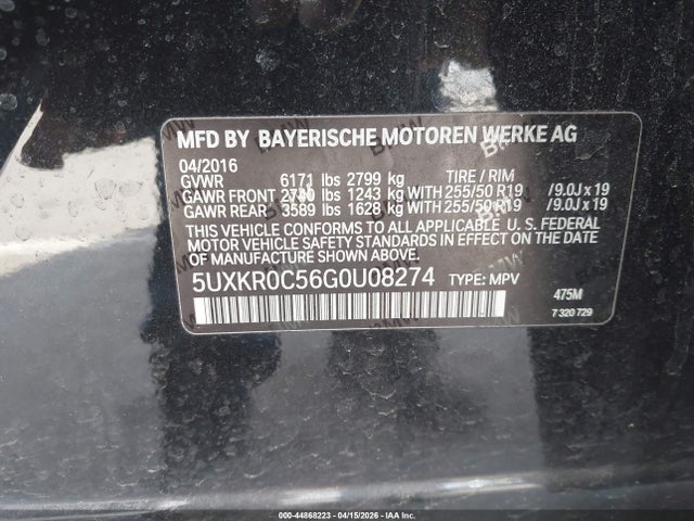 Продаж на аукціоні авто 2016 Bmw X5 Xdrive35i, vin: 5UXKR0C56G0U08274, номер лоту: 44868223