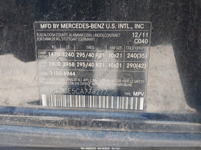 Продажа на аукционе авто 2012 Mercedes-benz Gl 550 4matic, vin: 4JGBF8GE5CA778277, номер лота: 44868225