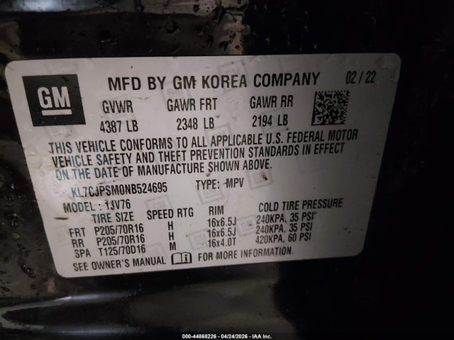 Chevrolet Trax Awd Lt 2022 KL7CJPSM0NB524695 Image 9