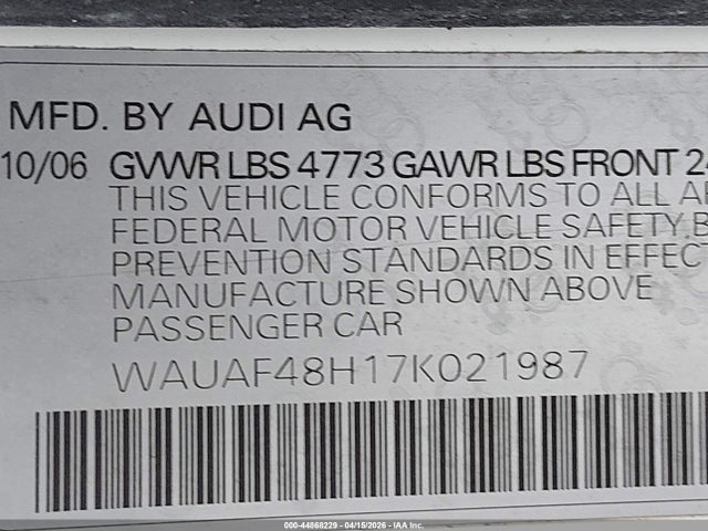 2007 AUDI A4 WAUAF48H17K021987 Photo 8
