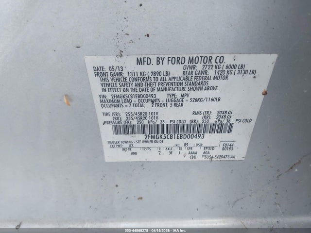 Ford FLEX SEL 2014 2FMGK5C81EBD00493 Image 9