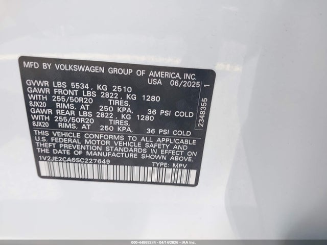 Aukcja sprzedaży 2025 Volkswagen Atlas Cross Sport 2.0t Se W/technology, vin: 1V2JE2CA6SC227649, numer aukcji: 44868284