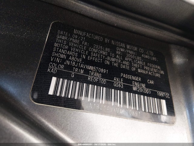 Aukcja sprzedaży 2021 Nissan Rogue Sport S Fwd Xtronic Cvt, vin: JN1BJ1AVXMW570891, numer aukcji: 44868301