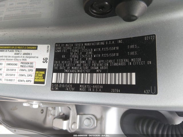 Aukcja sprzedaży 2022 Toyota Corolla Cross Xle, vin: 7MUEAABG3NV012107, numer aukcji: 44868308