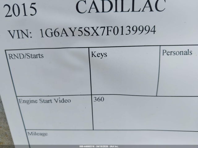 44868316 :رقم المزاد ، 1G6AY5SX7F0139994 vin ، 2015 Cadillac Cts Performance مزاد بيع