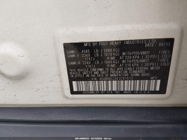 Продаж на аукціоні авто 2014 Subaru Outback 2.5i Premium, vin: 4S4BRBCC0E3201513, номер лоту: 44868323