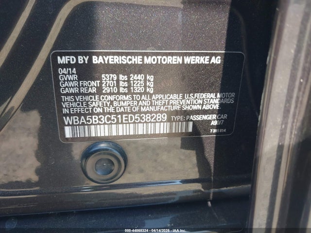 44868324 :رقم المزاد ، WBA5B3C51ED538289 vin ، 2014 Bmw 535i Xdrive مزاد بيع