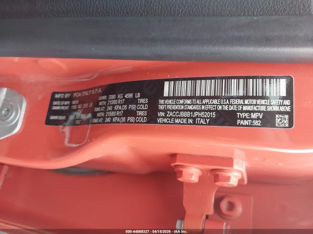 44868327 :رقم المزاد ، ZACCJBBB1JPH52015 vin ، 2018 Jeep Renegade Latitude 4x4 مزاد بيع