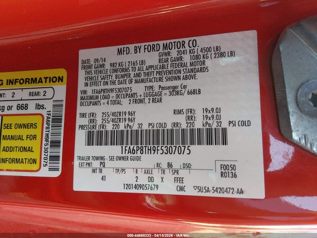 Aukcja sprzedaży 2015 Ford Mustang Ecoboost, vin: 1FA6P8TH9F5307075, numer aukcji: 44868333