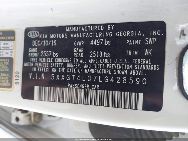 Aukcja sprzedaży 2020 Kia Optima Lx, vin: 5XXGT4L37LG428590, numer aukcji: 44868358